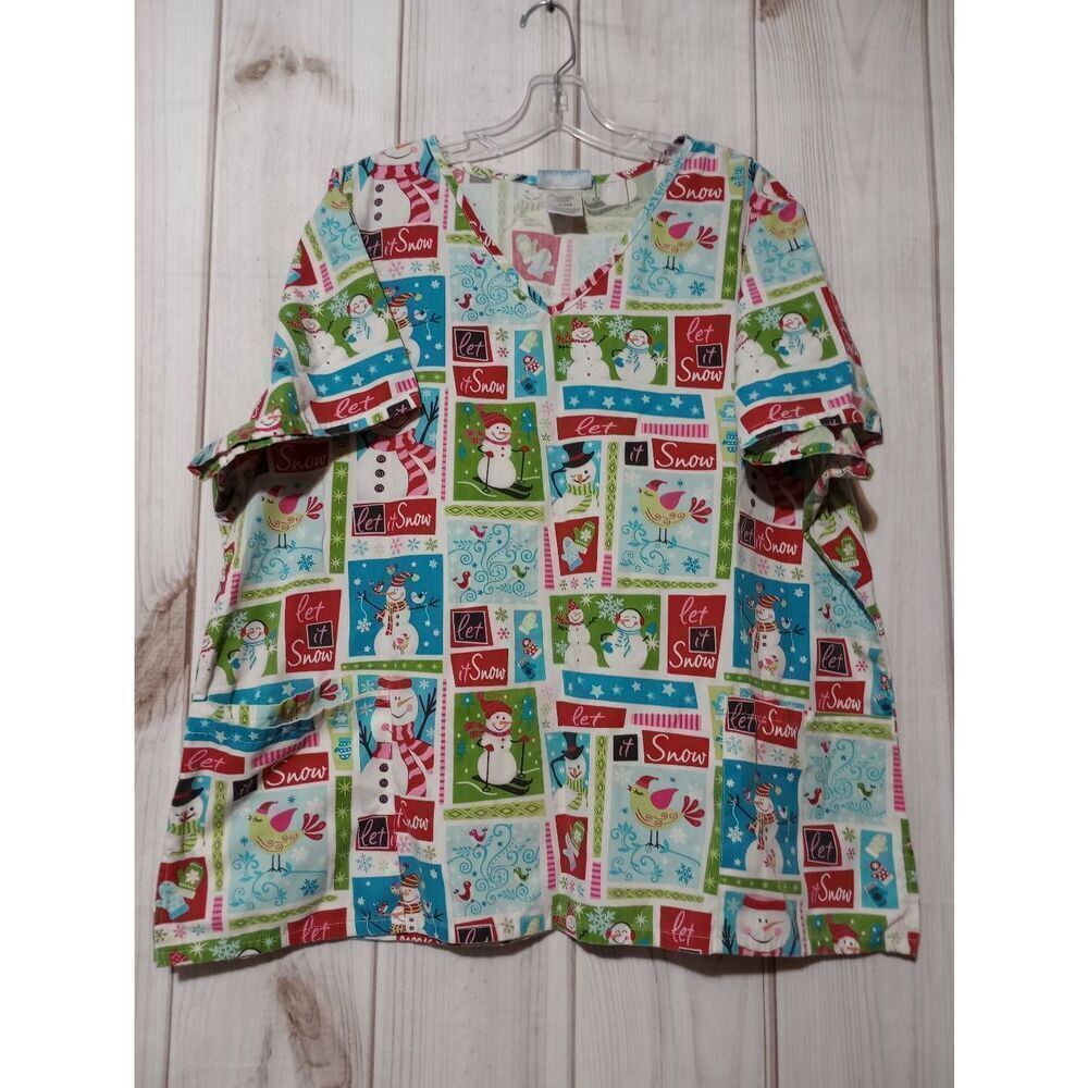 SB Scrubs Scrub Top Ladies 2x‎ Snowman